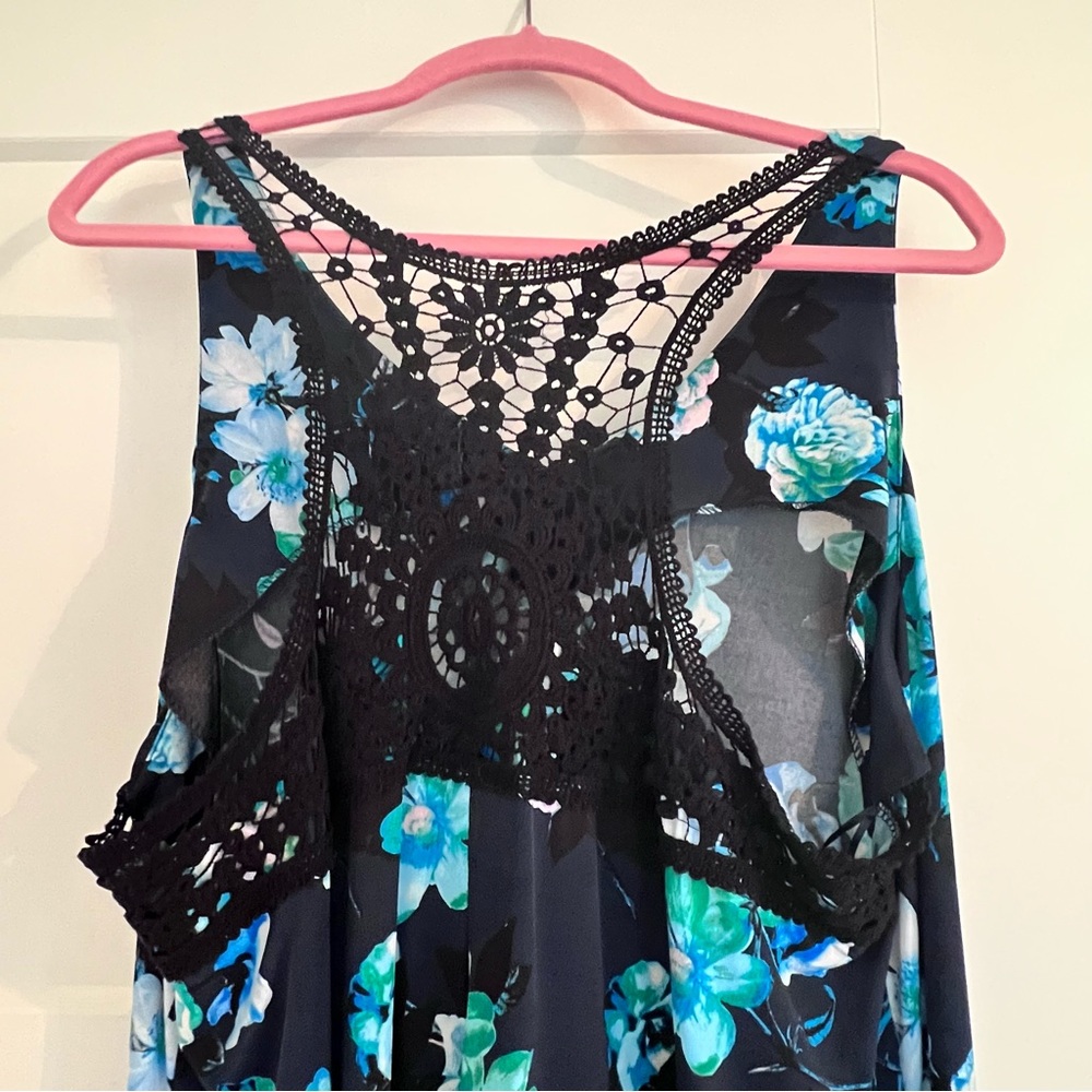 Lane Bryant Black Maxi Dress with Blue & Teal Floral Print - Picture 3 of 5
